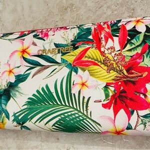 Crabtree & Evelyn Red and Green Clutch   Wallet, Vibrant Tropical Design